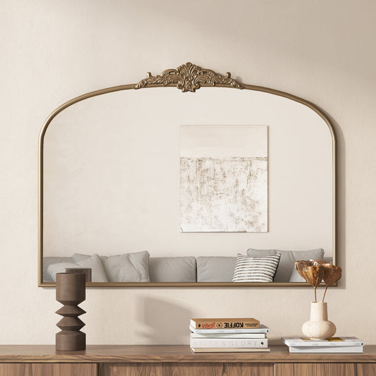 Baroque Arched Gold Mirror — 40×30" Antique Brass Metal Frame