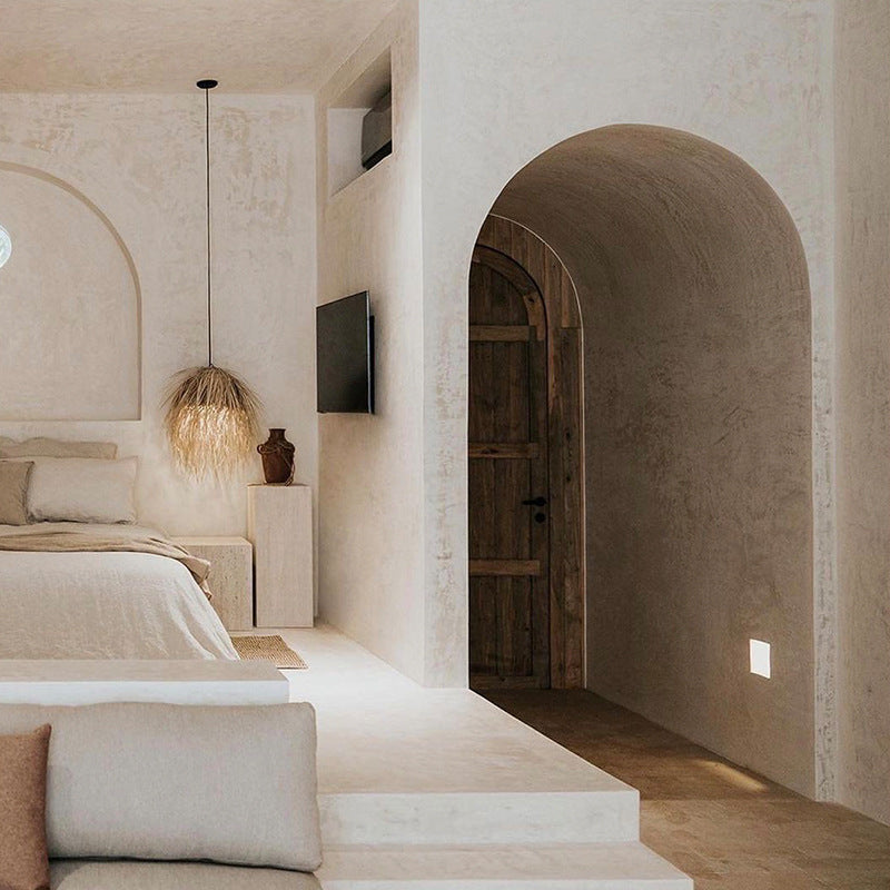 Retro wabi-sabi style bedroom bedside straw art lamp