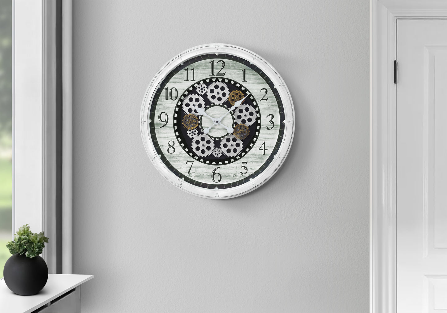 Antique White Gear Wall Clock — 20" Bronze & White