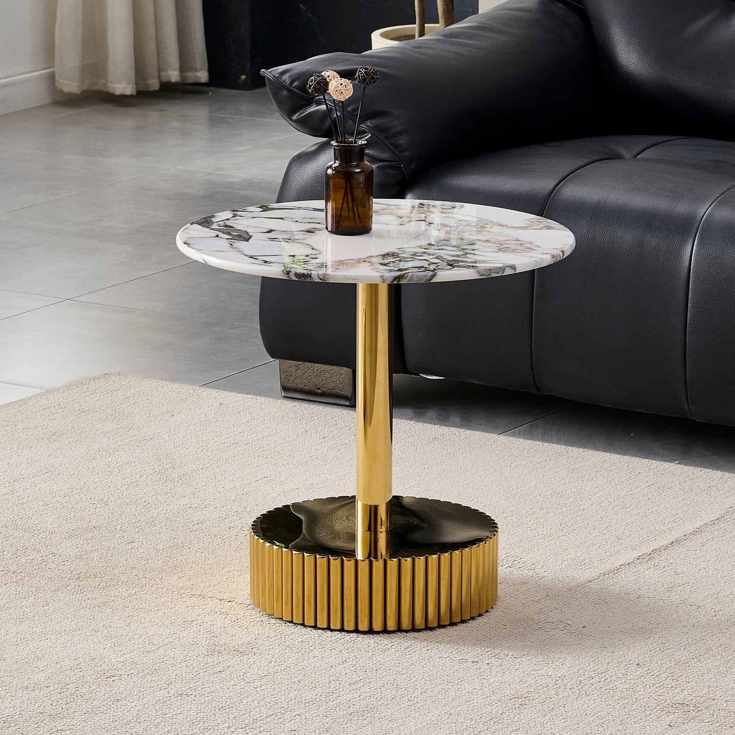Gold & Marble Round End Table