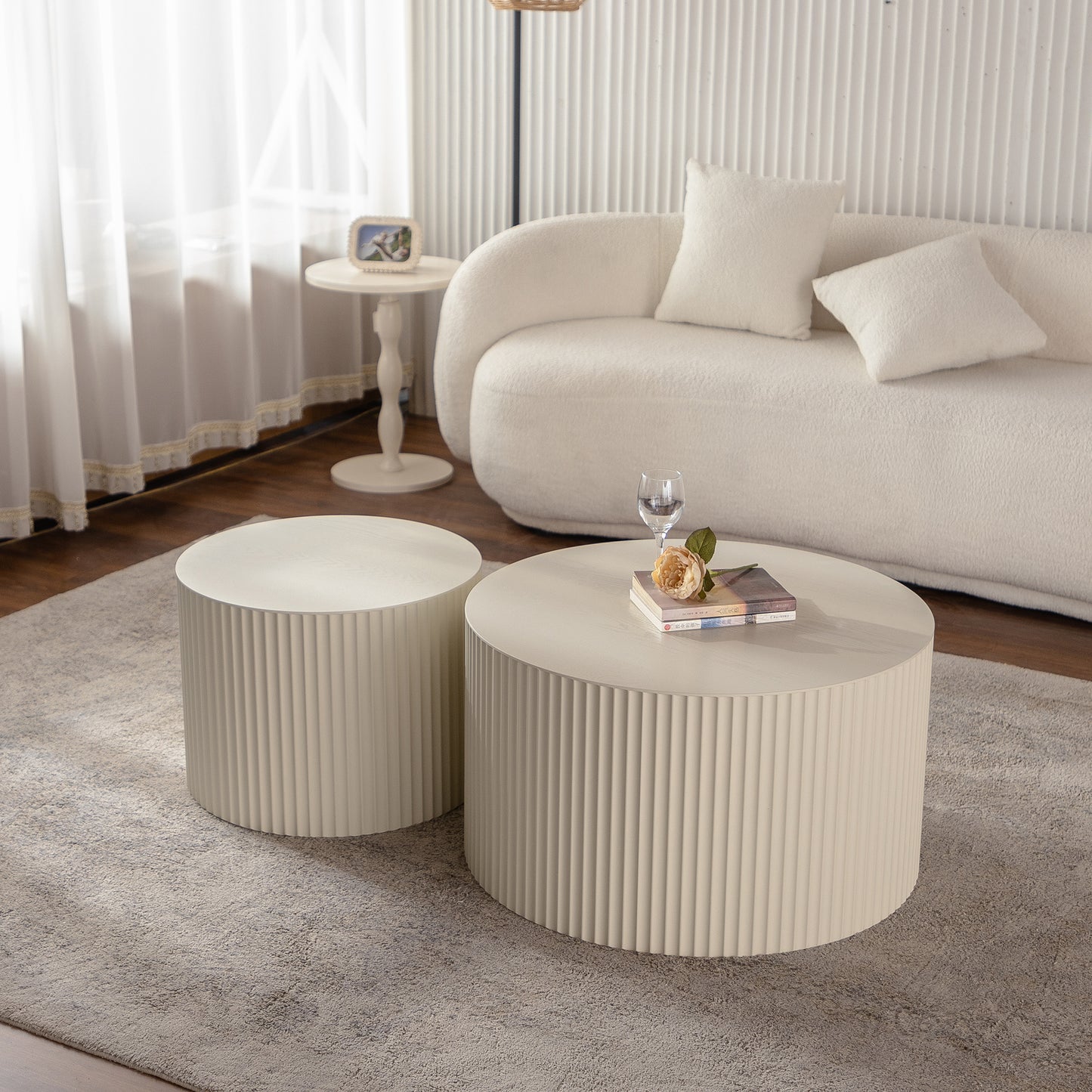The Duo — Beige Nesting Drum Coffee Table