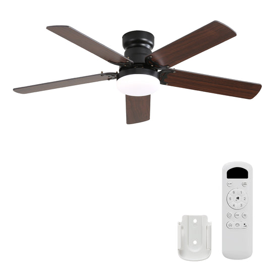 52" Ceiling Fan Light — Matte Black, ABS Blades, 18W Dimmable LED, Remote