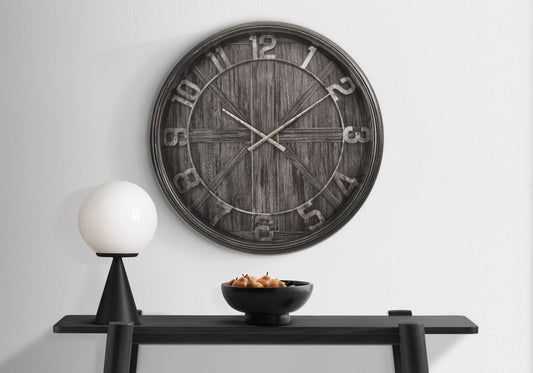 Rustic Wood-Print Oversized Wall Clock — 30" Brown