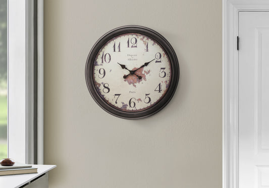 20" Round Wall Clock | Dark Brown Transitional