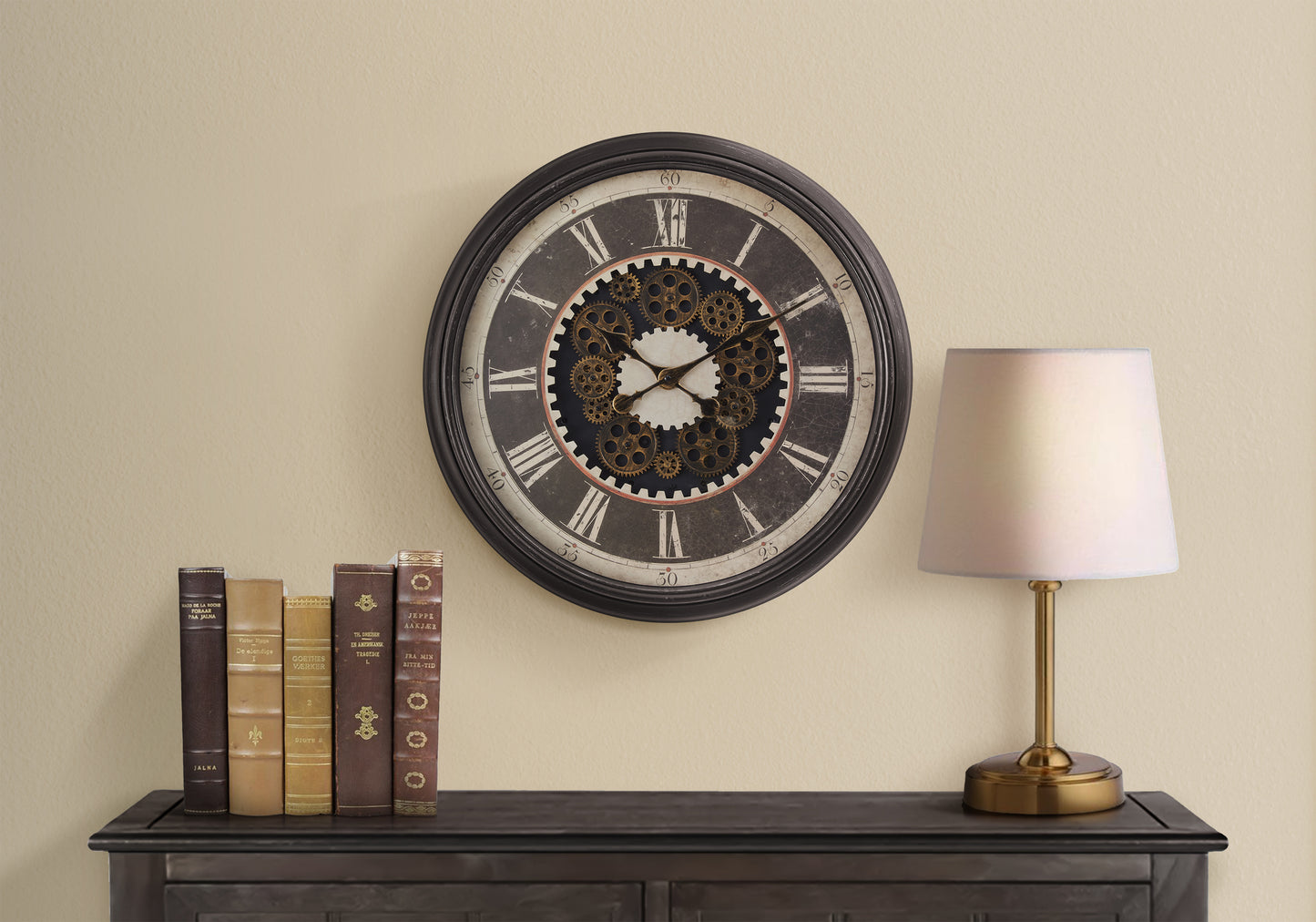 23" Round Gear Mechanism Wall Clock | Brown Transitional