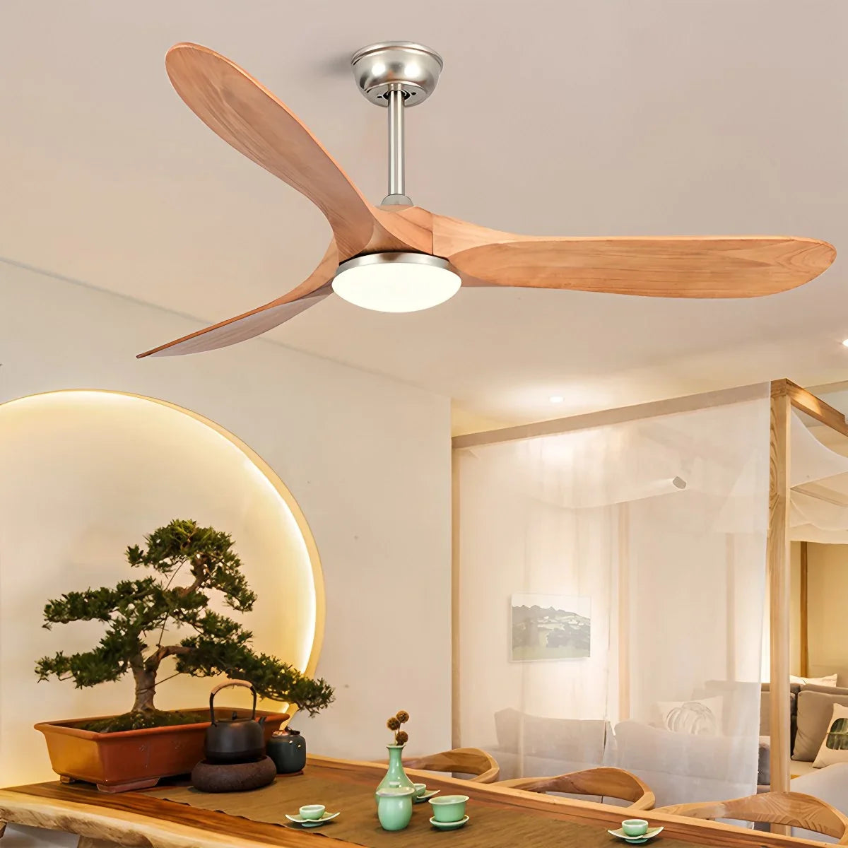 Nordic Wood Ceiling Fan with Light