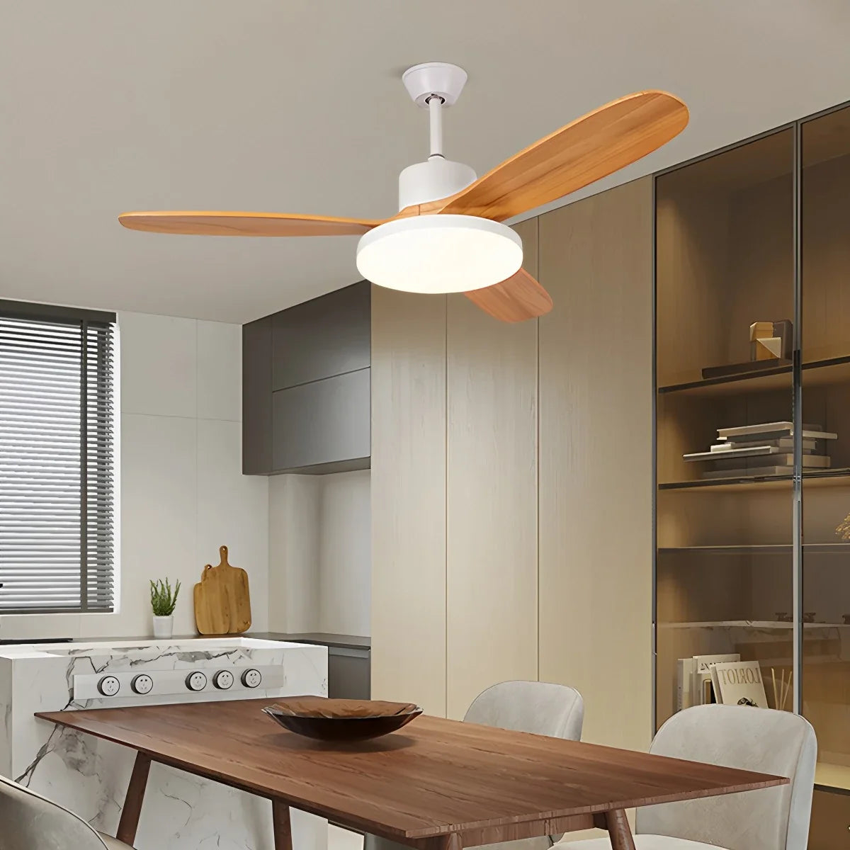 3-Blade Wood Ceiling Fan with Integrated LED Light