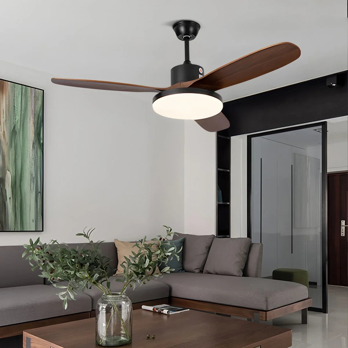 3-Blade Wood Ceiling Fan with Integrated LED Light