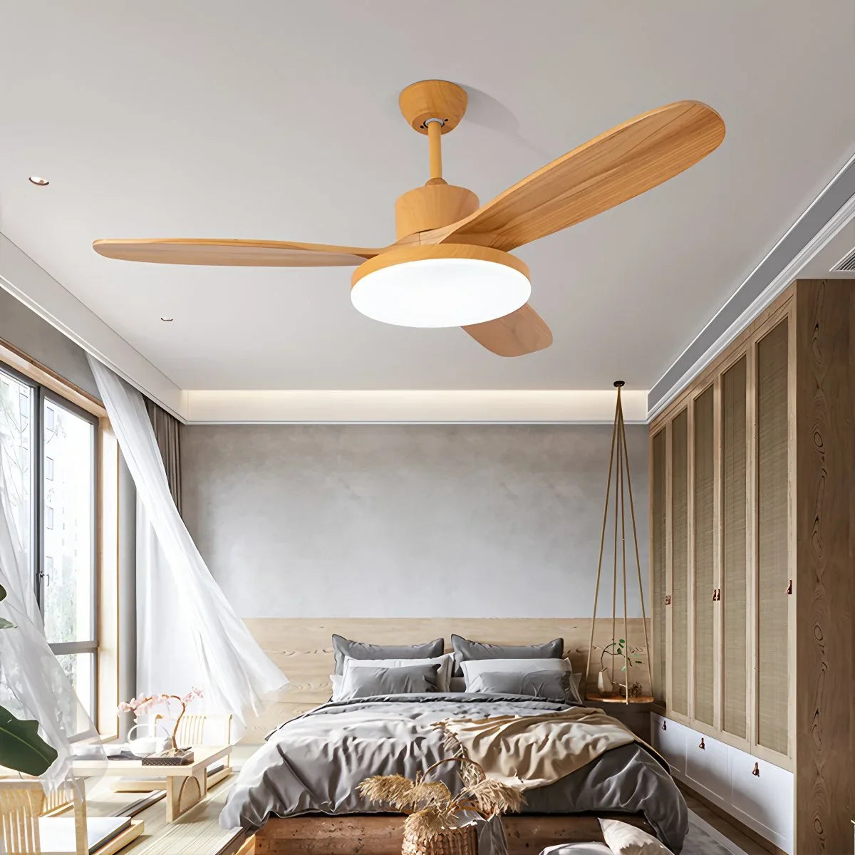 3-Blade Wood Ceiling Fan with Integrated LED Light