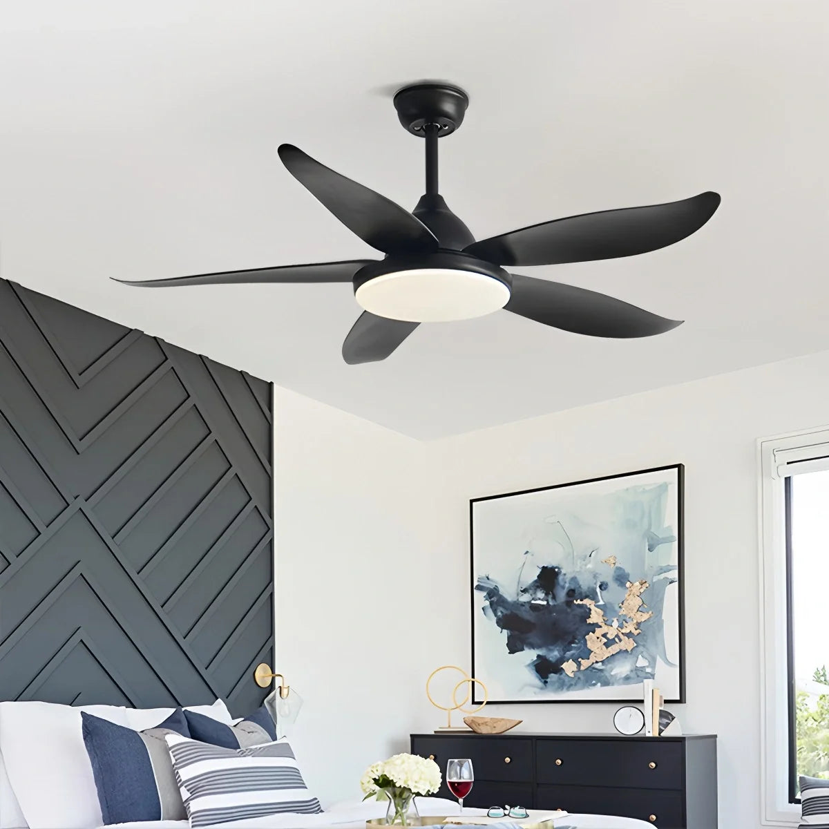 5 Blade Contemporary Ceiling Fan with LED Light