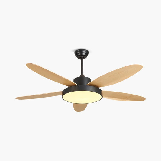 5-Blade Modern Wood Ceiling Fan with LED Light for Living Room