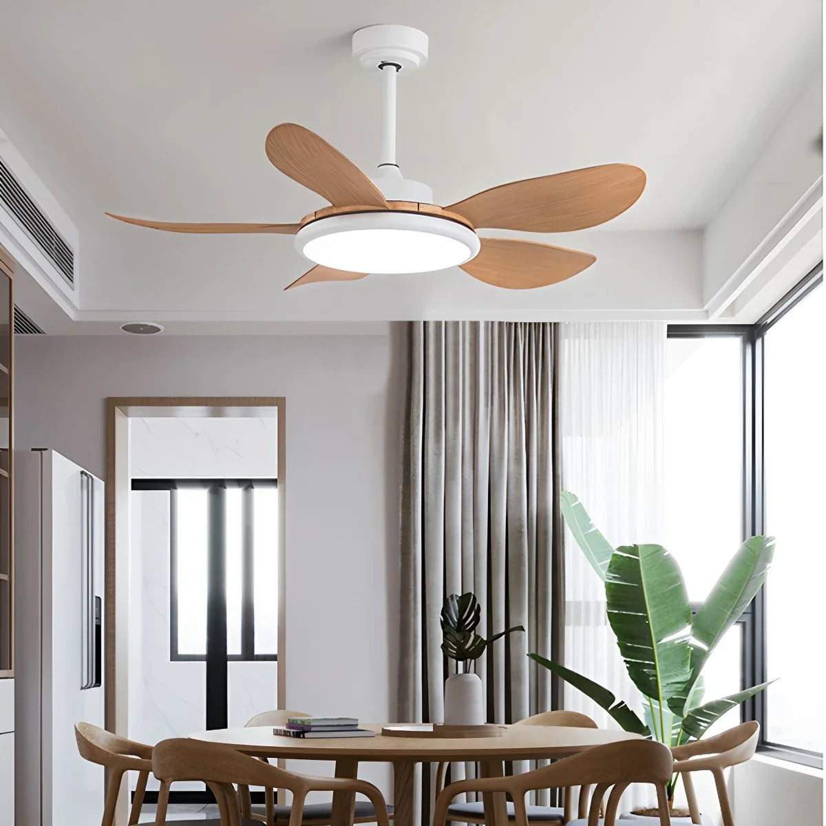 5-Blade Wood Ceiling Fan with Light for Living Room