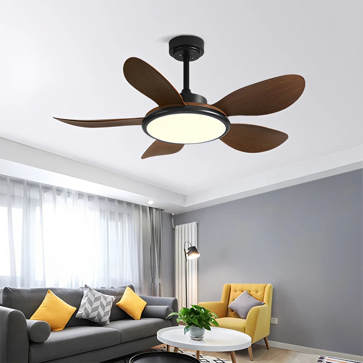5-Blade Wood Ceiling Fan with Light for Living Room