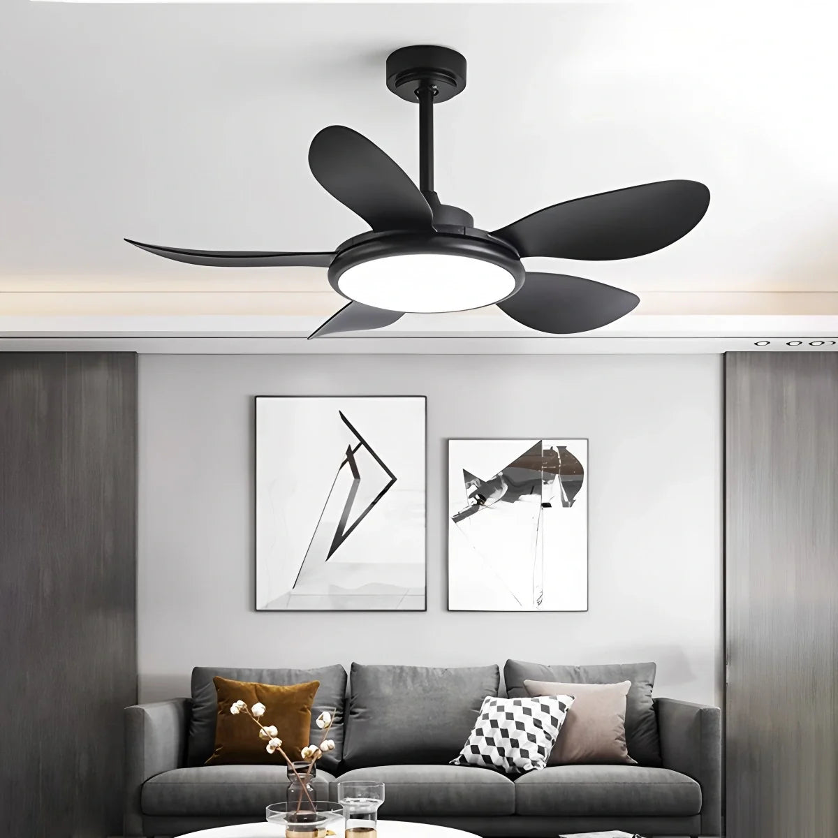 5-Blade Wood Ceiling Fan with Light for Living Room