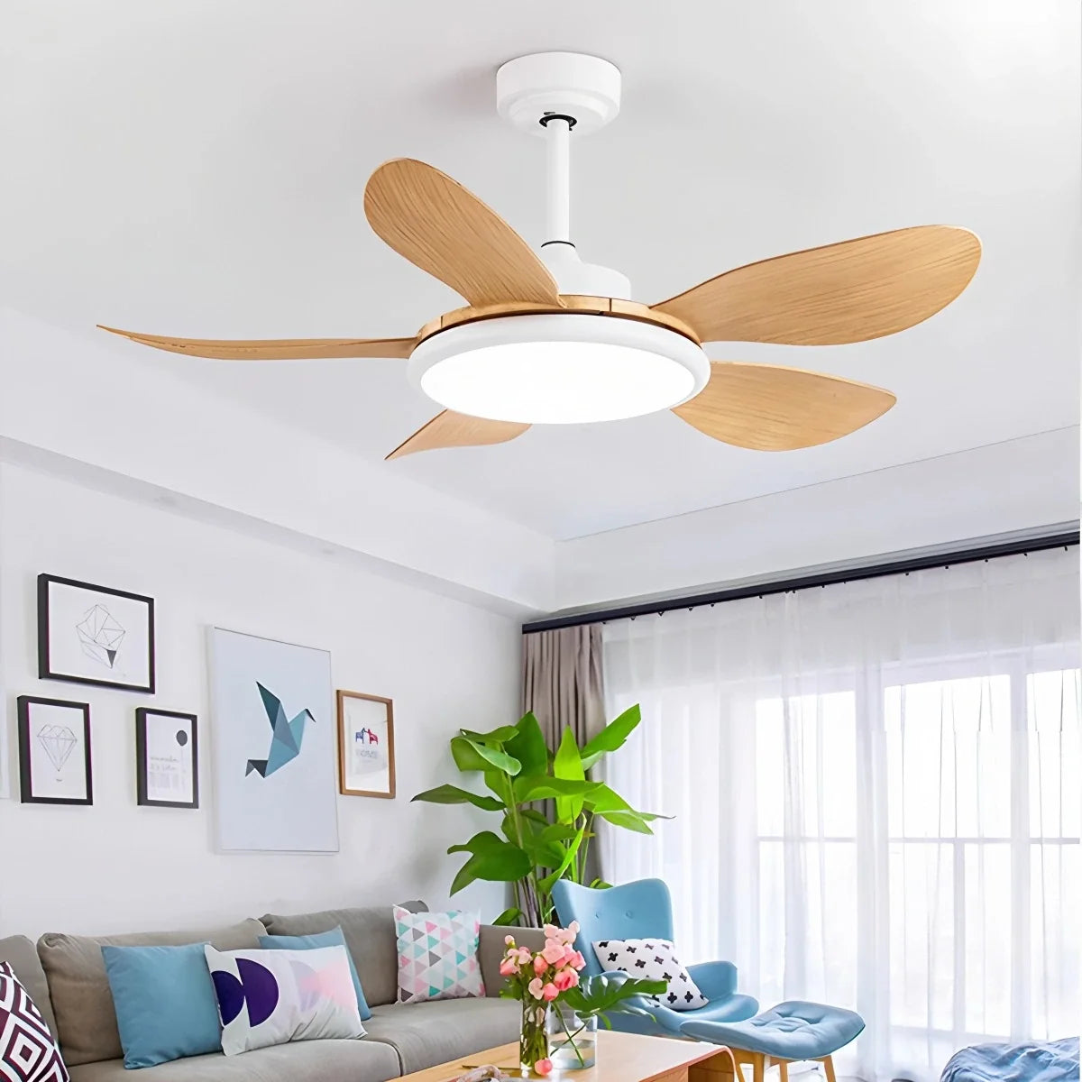 5-Blade Wood Ceiling Fan with Light for Living Room