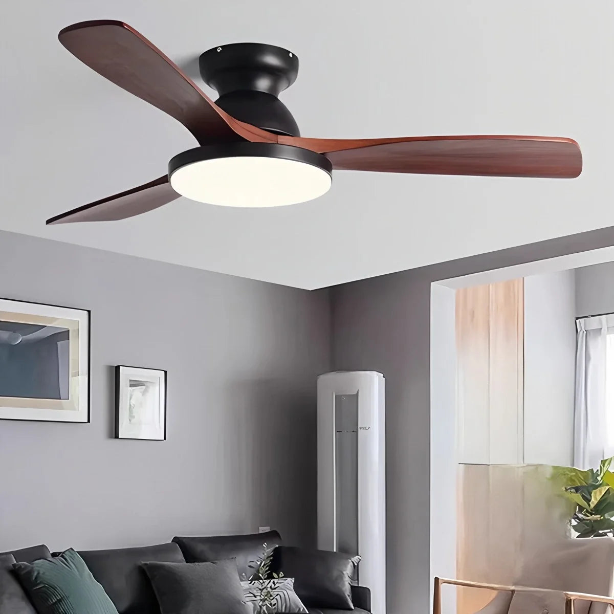 Vintage 3-Blade Wood Ceiling Fan with LED Light
