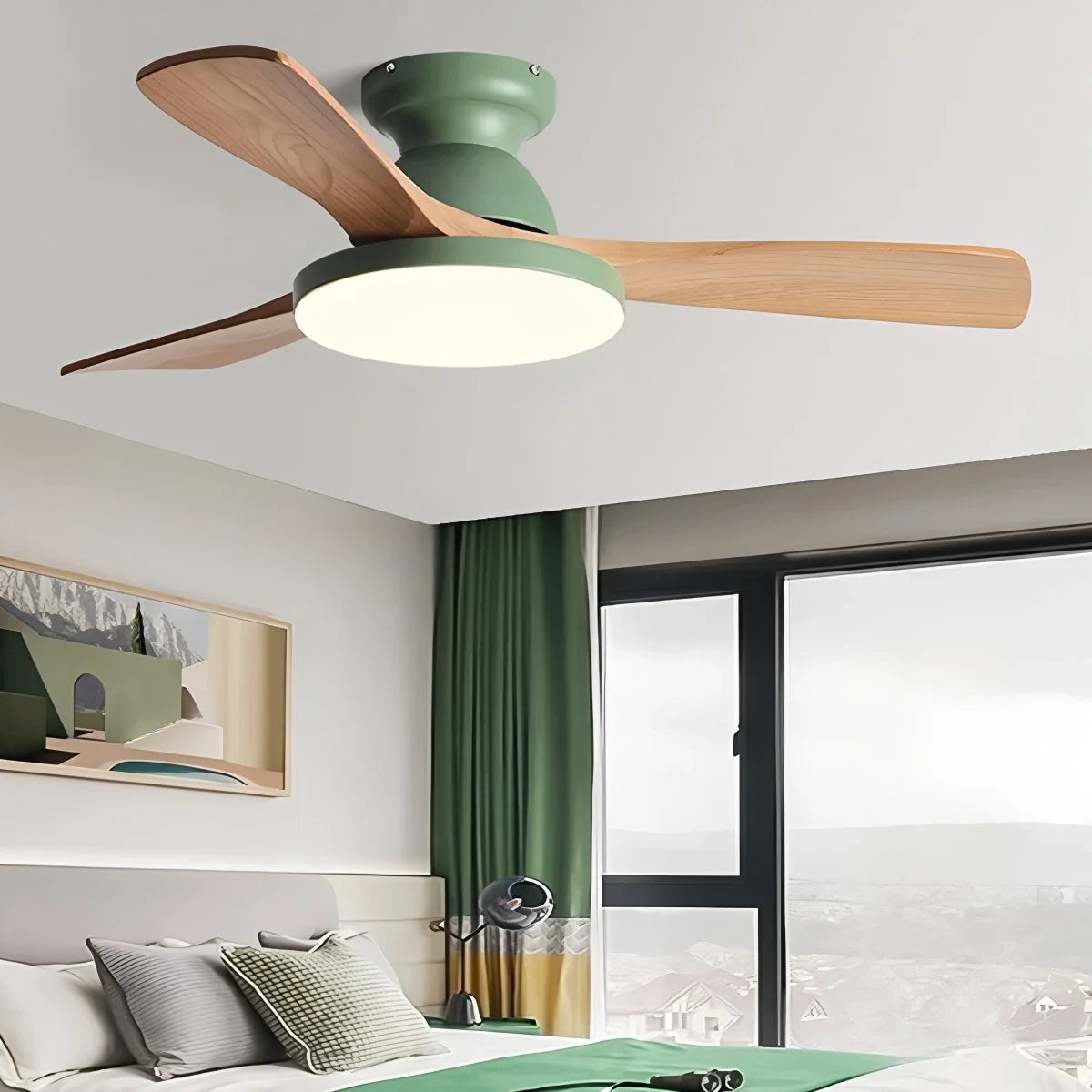Vintage 3-Blade Wood Ceiling Fan with LED Light