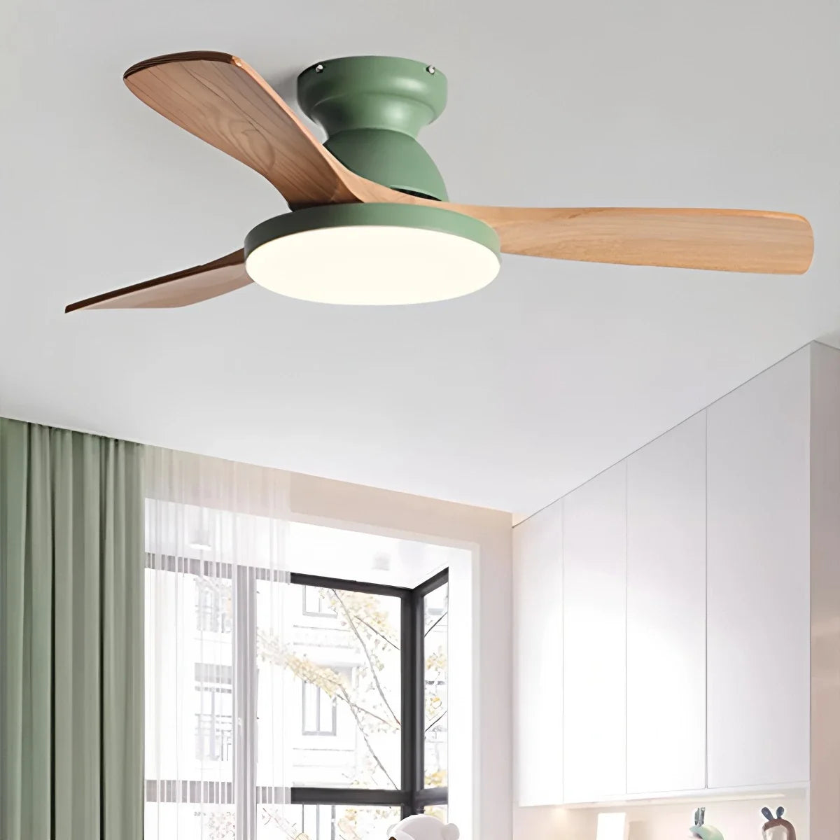 Vintage 3-Blade Wood Ceiling Fan with LED Light