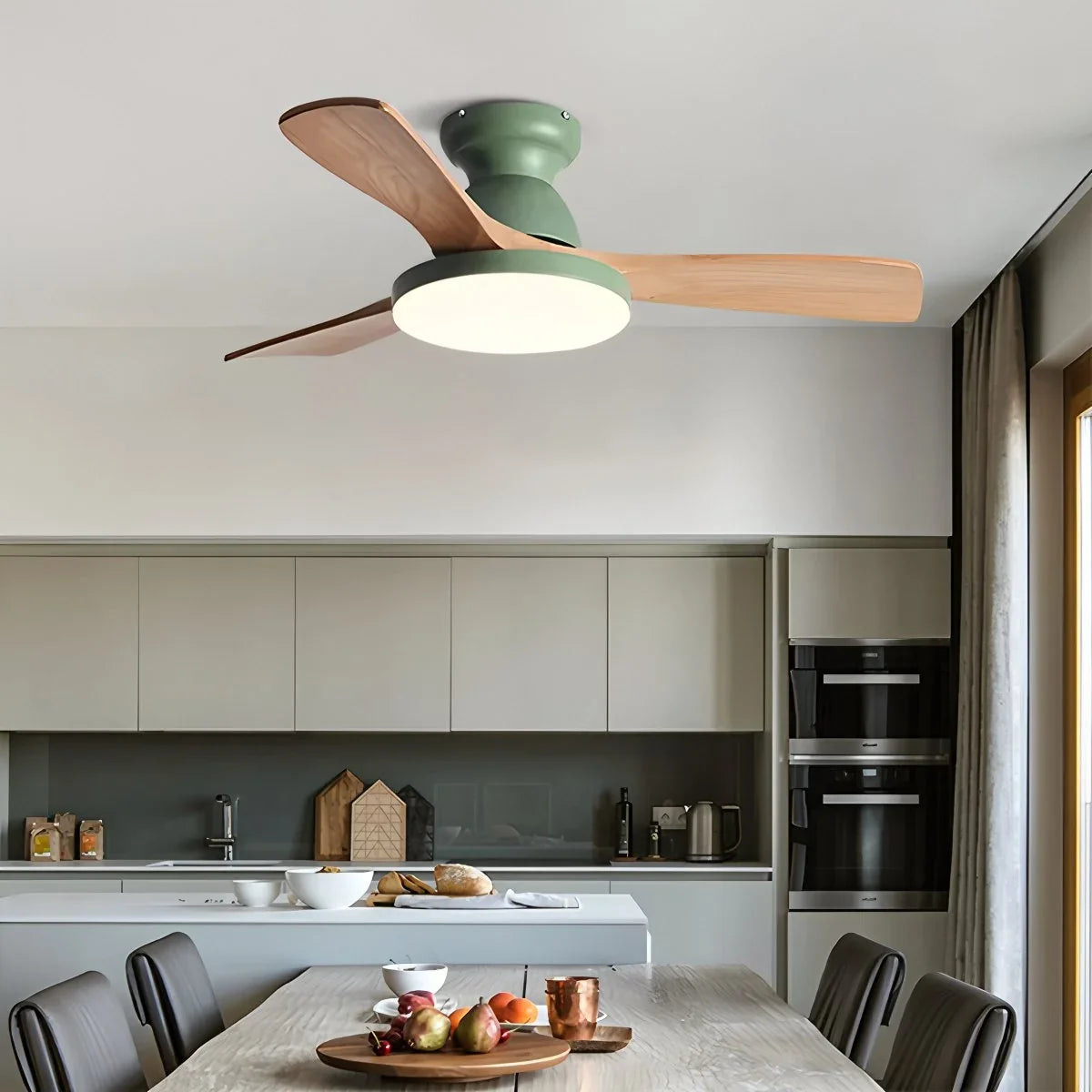 Vintage 3-Blade Wood Ceiling Fan with LED Light