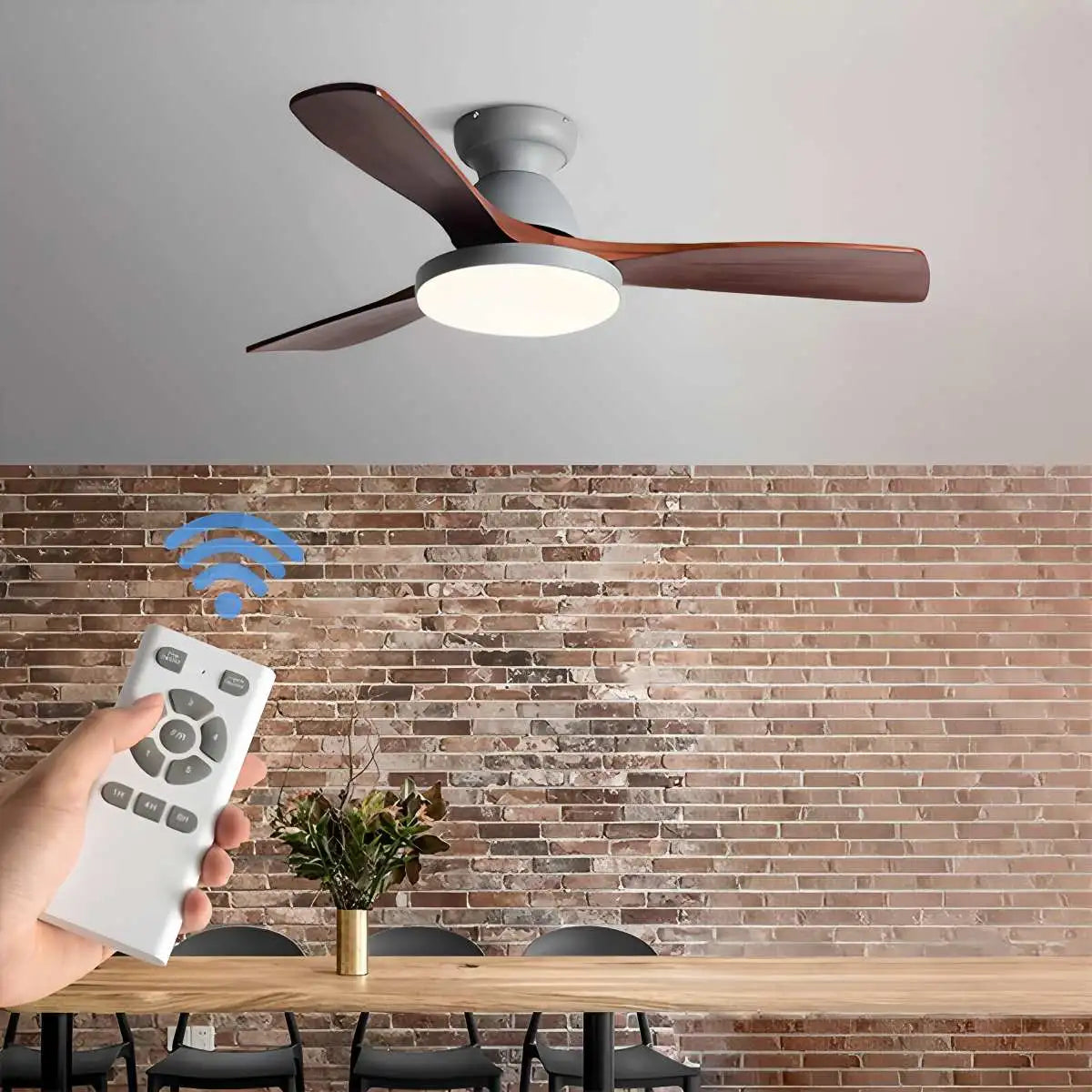 Vintage 3-Blade Wood Ceiling Fan with LED Light