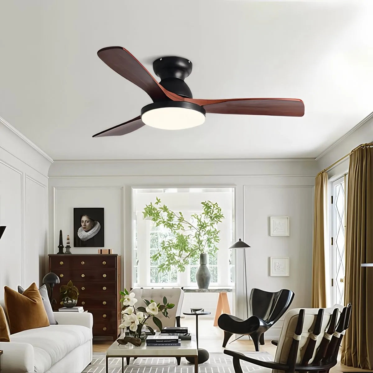Vintage 3-Blade Wood Ceiling Fan with LED Light