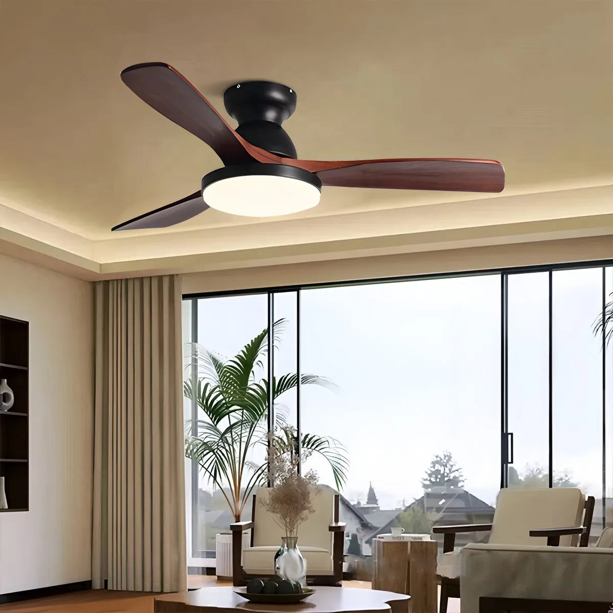 Vintage 3-Blade Wood Ceiling Fan with LED Light