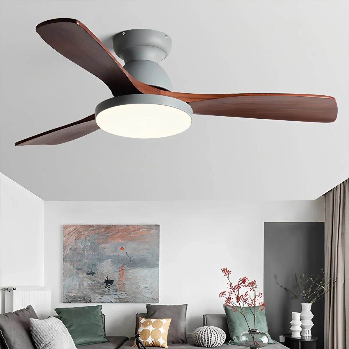 Vintage 3-Blade Wood Ceiling Fan with LED Light