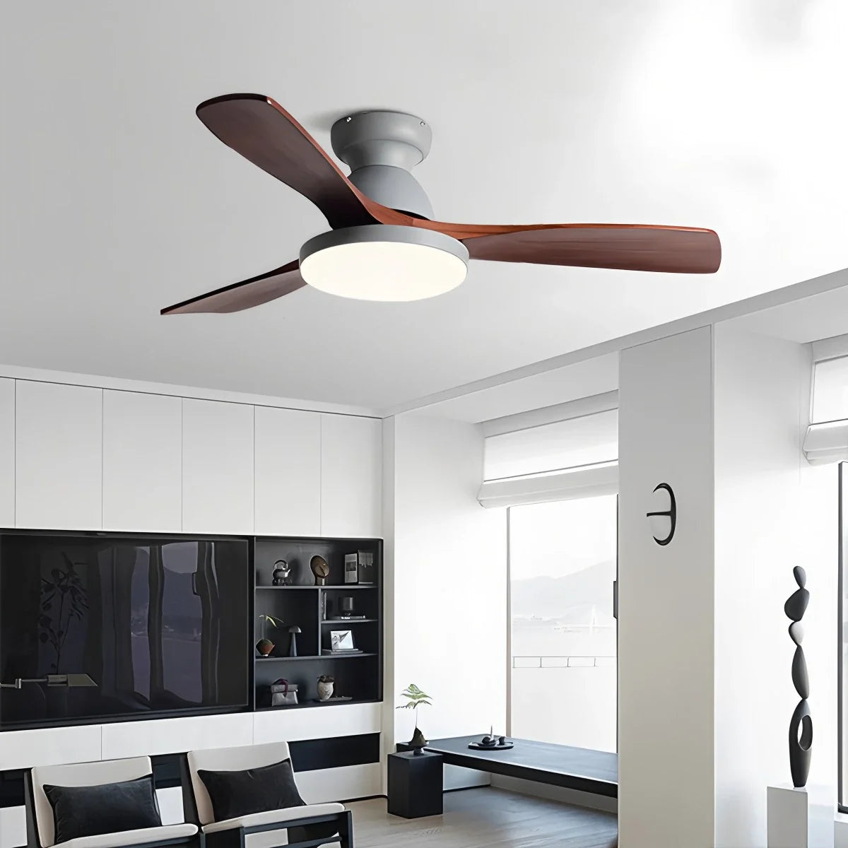 Vintage 3-Blade Wood Ceiling Fan with LED Light