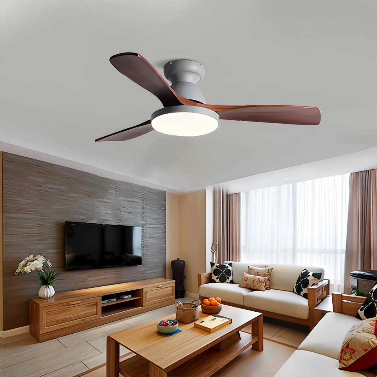 Vintage 3-Blade Wood Ceiling Fan with LED Light