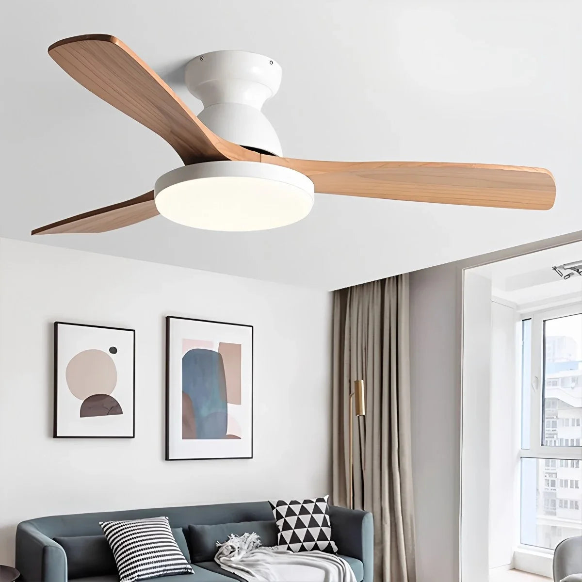 Vintage 3-Blade Wood Ceiling Fan with LED Light