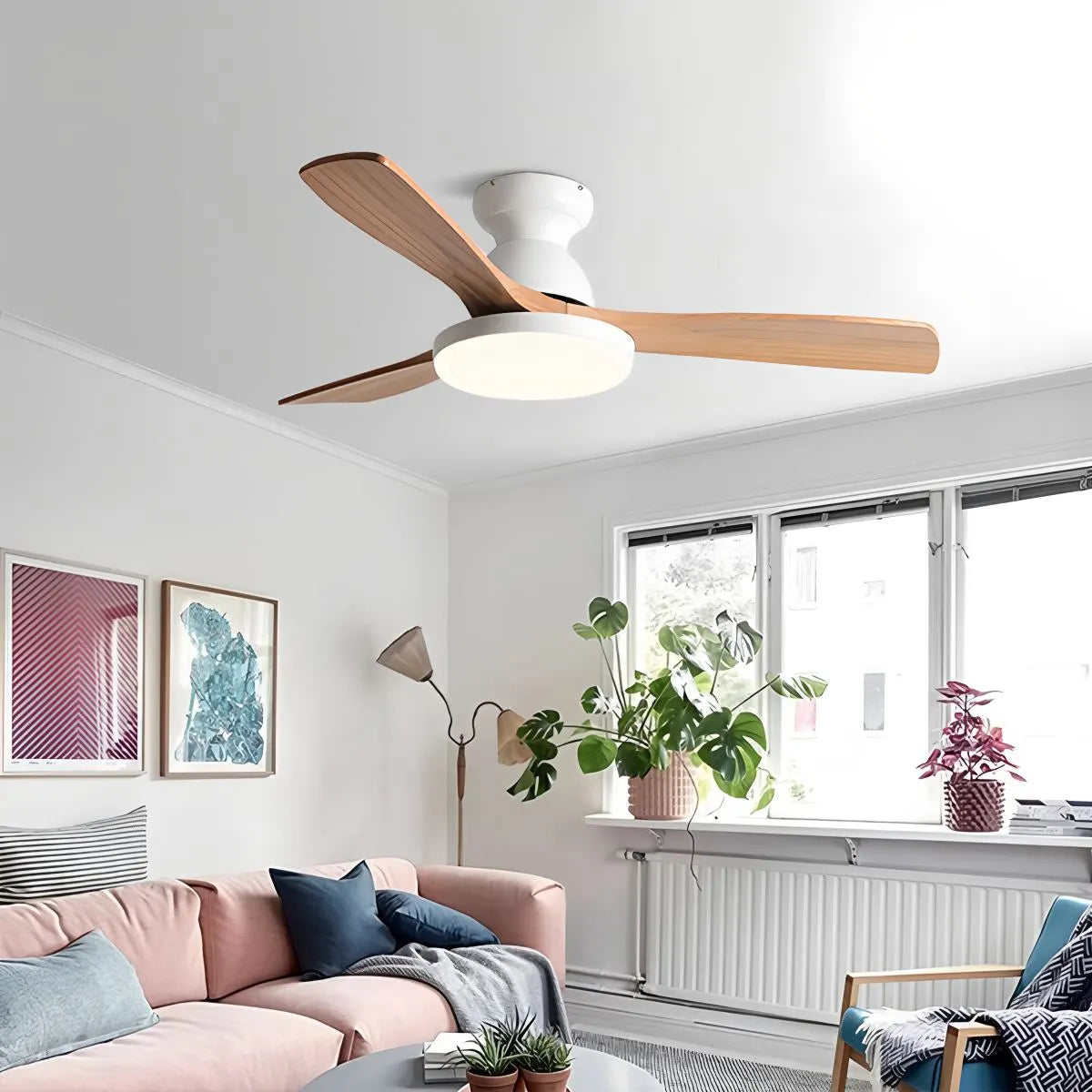 Vintage 3-Blade Wood Ceiling Fan with LED Light