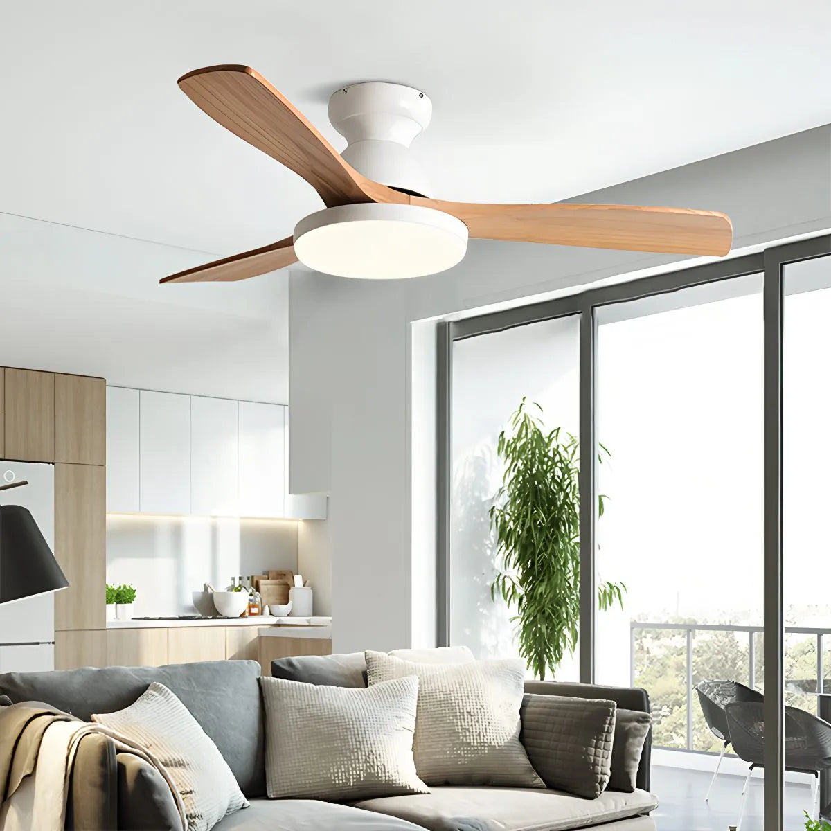 Vintage 3-Blade Wood Ceiling Fan with LED Light