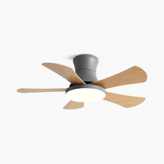 Scandi Low Profile Flush Mount Ceiling Fan — Oak or Multicolor Blade