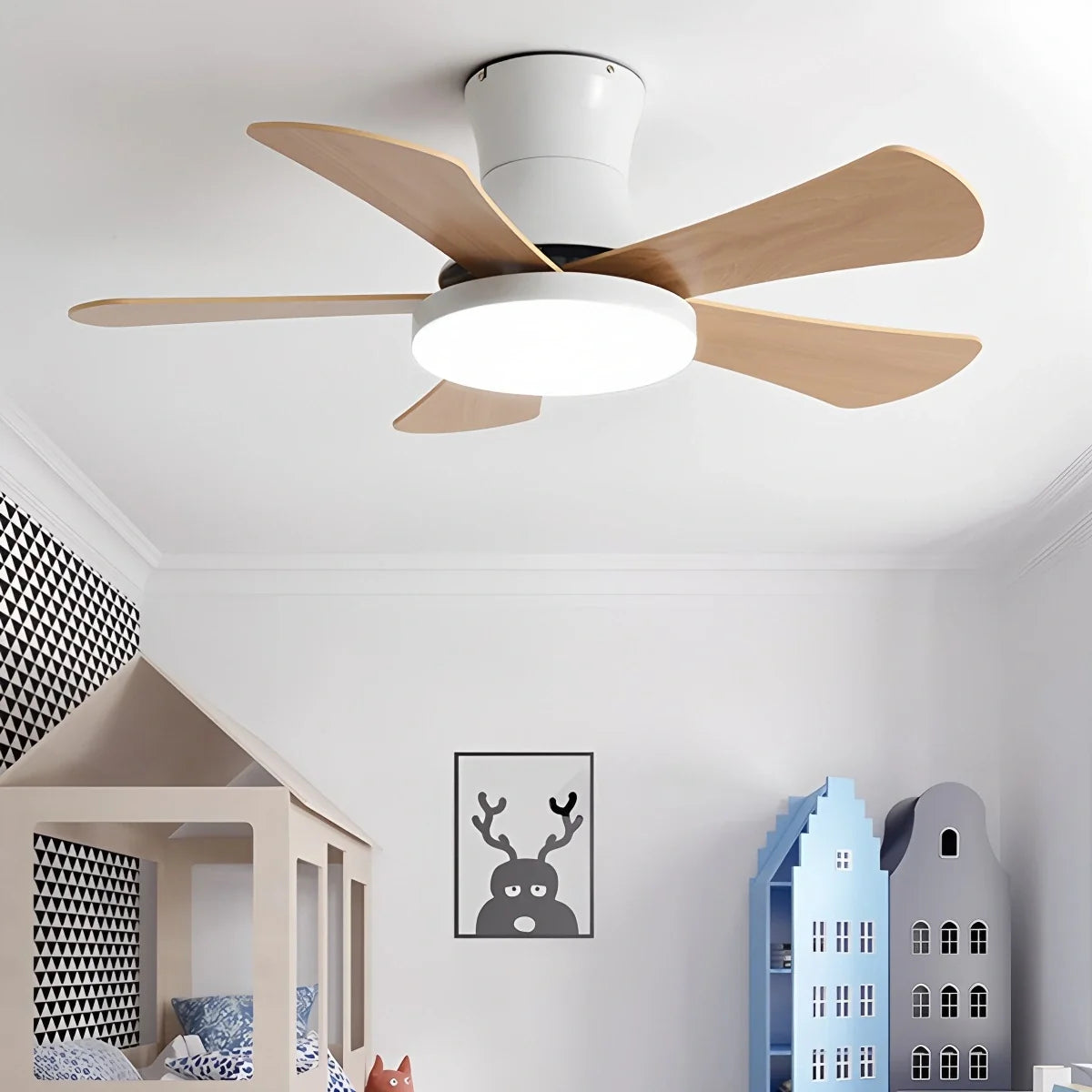 Scandi Low Profile Ceiling Fan with Light