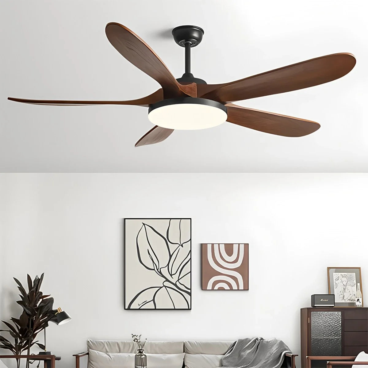 5-Blade Wood Ceiling Fan with LED Light
