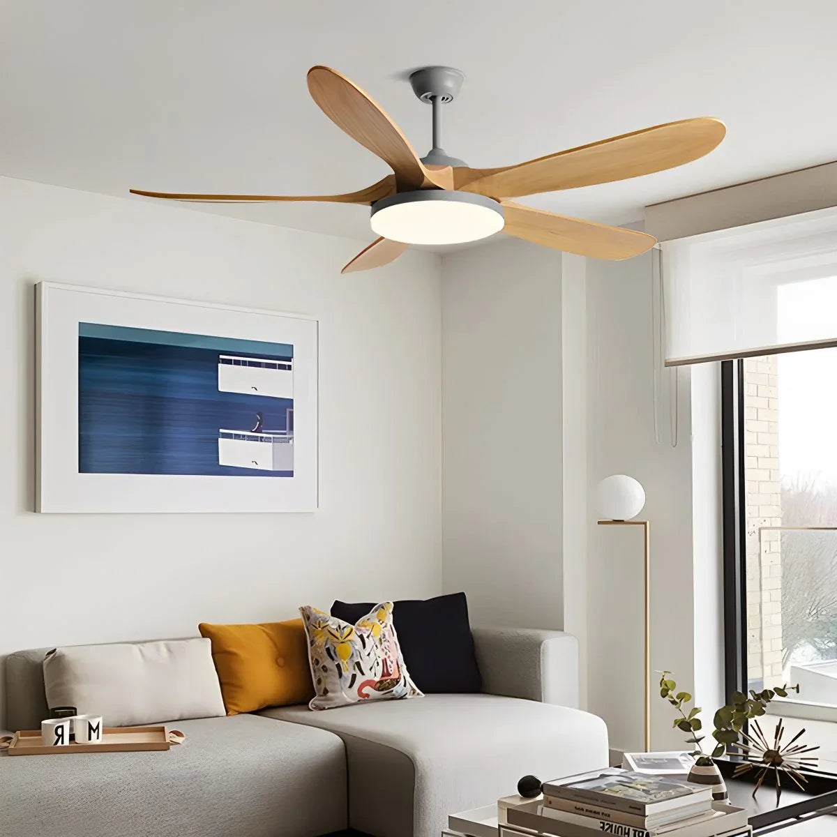 5-Blade Wood Ceiling Fan with LED Light