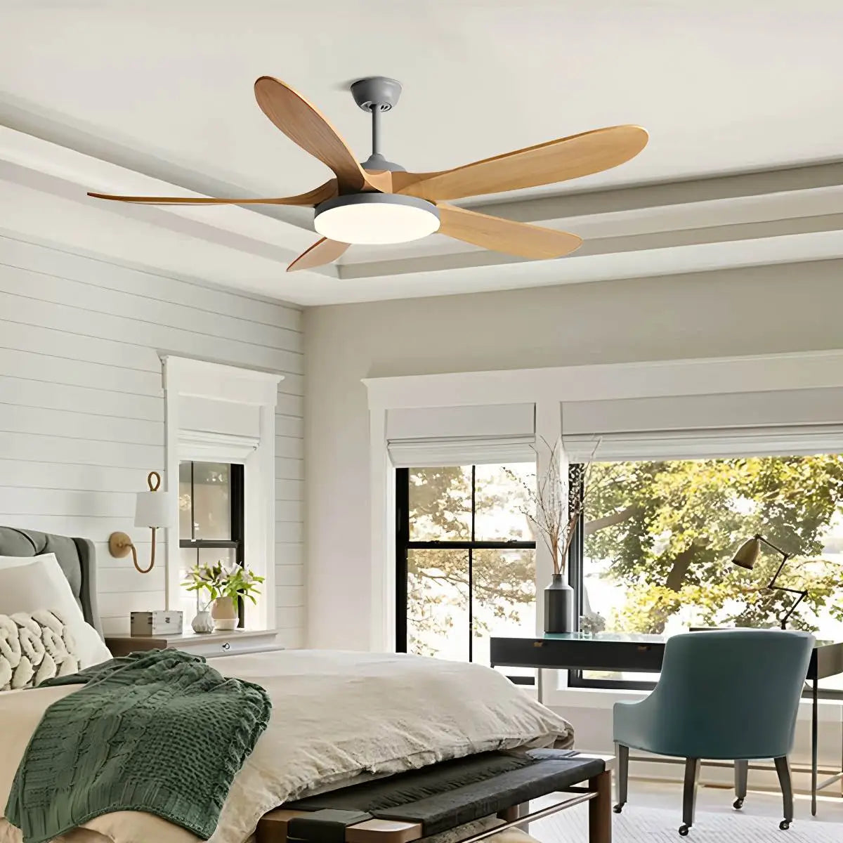 5-Blade Wood Ceiling Fan with LED Light