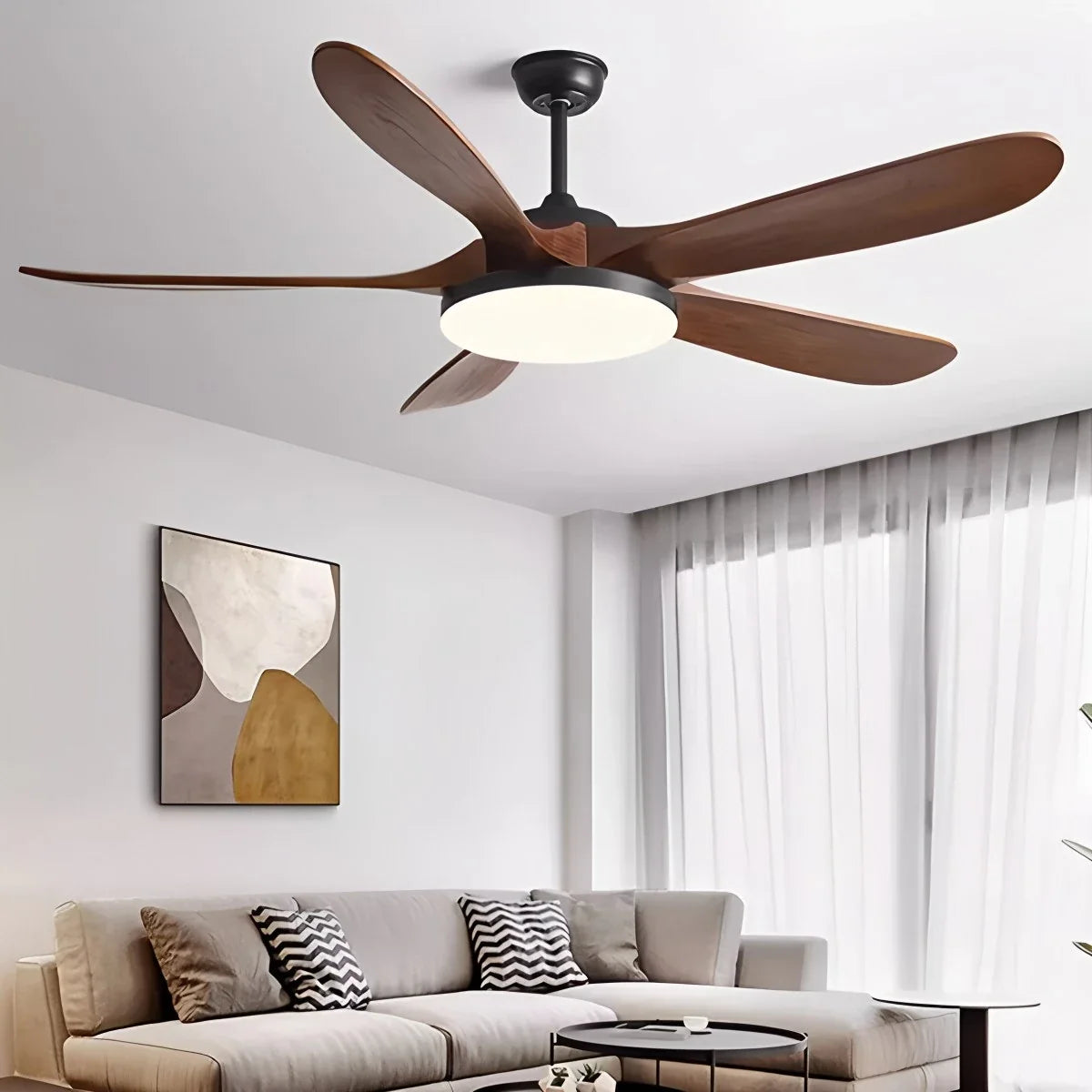5-Blade Wood Ceiling Fan with LED Light