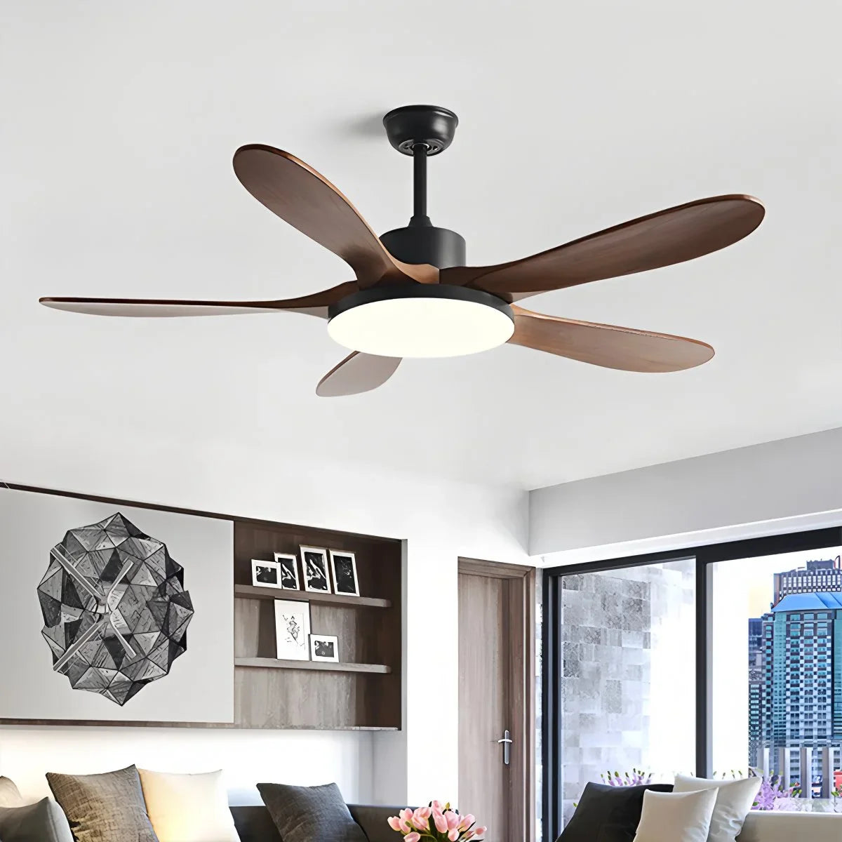 5-Blade Wood Ceiling Fan with LED Light