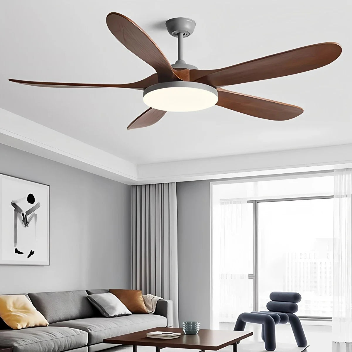 5-Blade Wood Ceiling Fan with LED Light