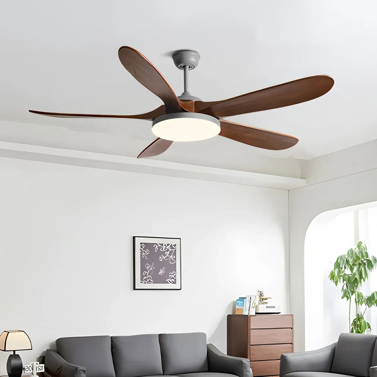 5-Blade Wood Ceiling Fan with LED Light