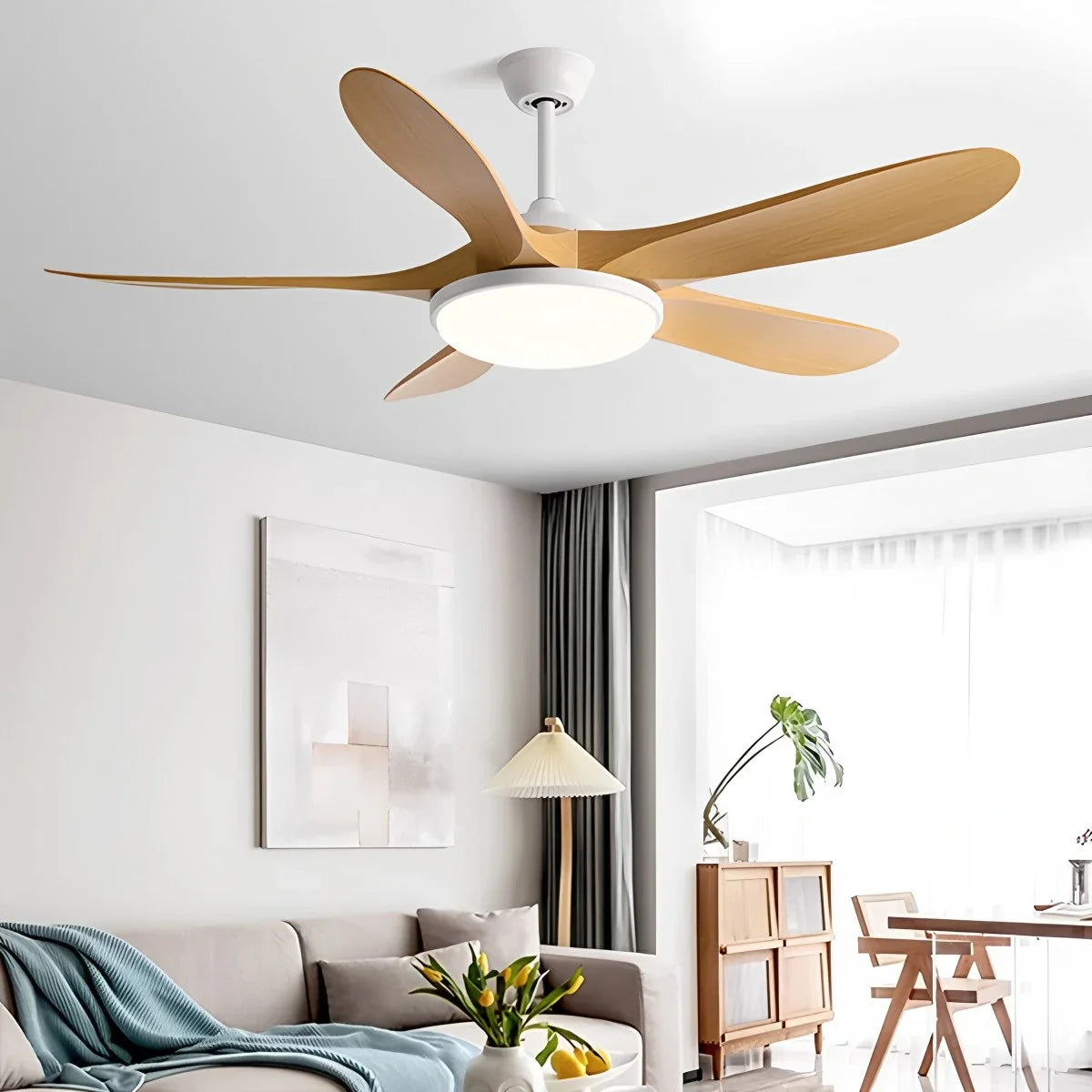 5-Blade Wood Ceiling Fan with LED Light