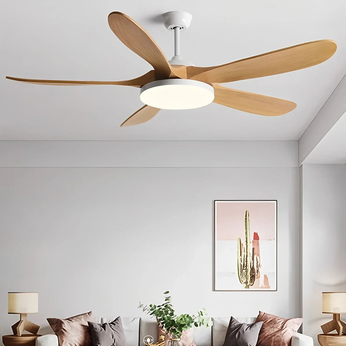 5-Blade Wood Ceiling Fan with LED Light