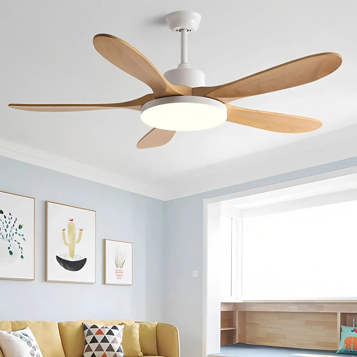 5-Blade Wood Ceiling Fan with LED Light