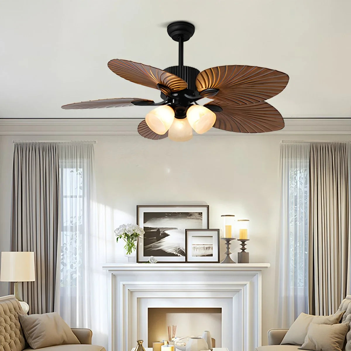 Tropical Palm Leaves Ceiling Fan with Light