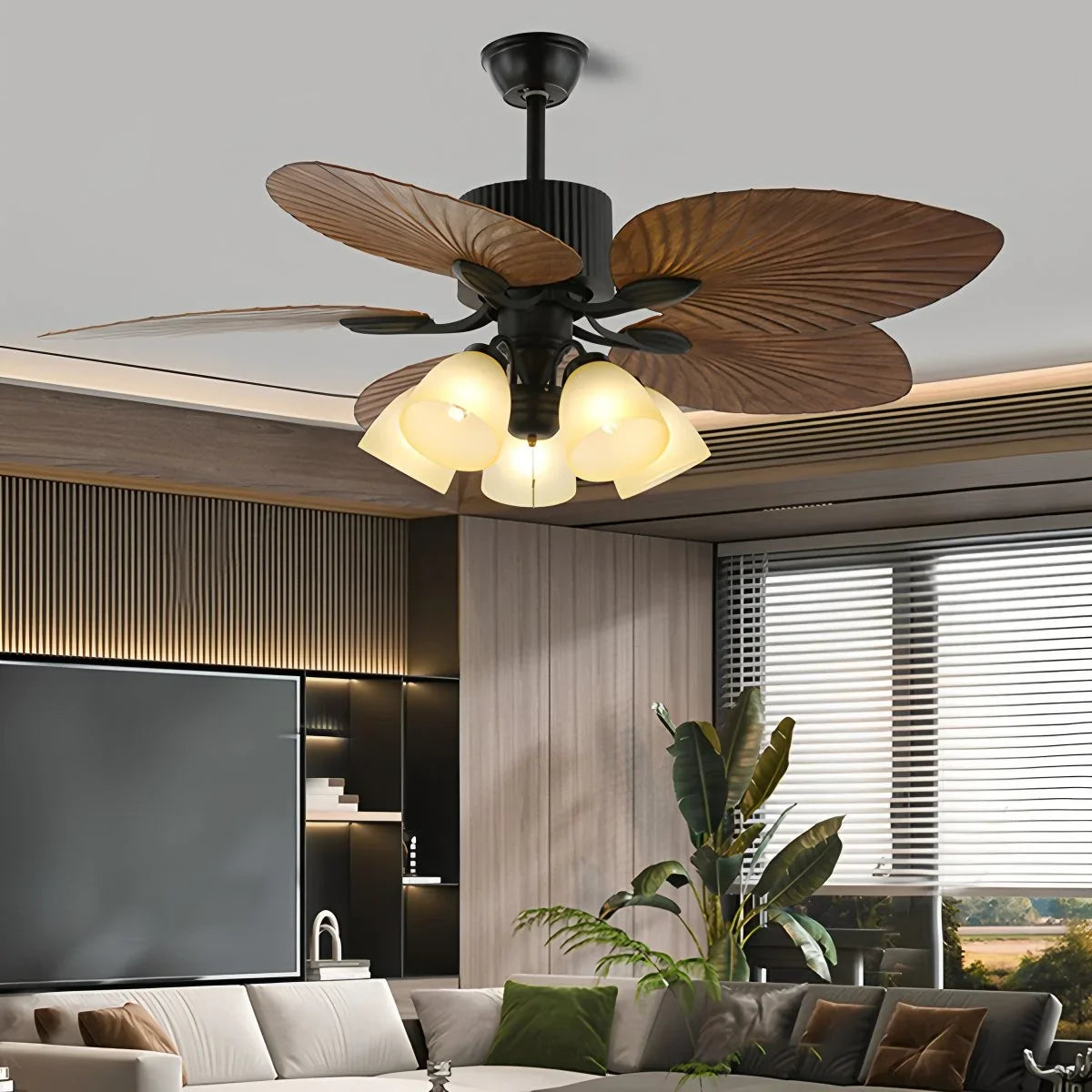 Tropical Palm Leaves Ceiling Fan with Light