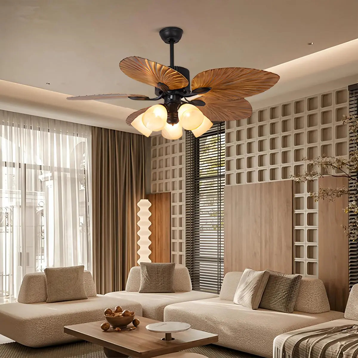 Tropical Palm Leaves Ceiling Fan with Light