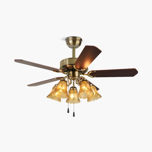 Vintage Ceiling Fan with LED Light — Walnut or Polished Iron, 42"/52"