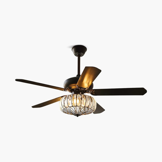 Retractable Blade Crystal Chandelier Ceiling Fan — Matte Black