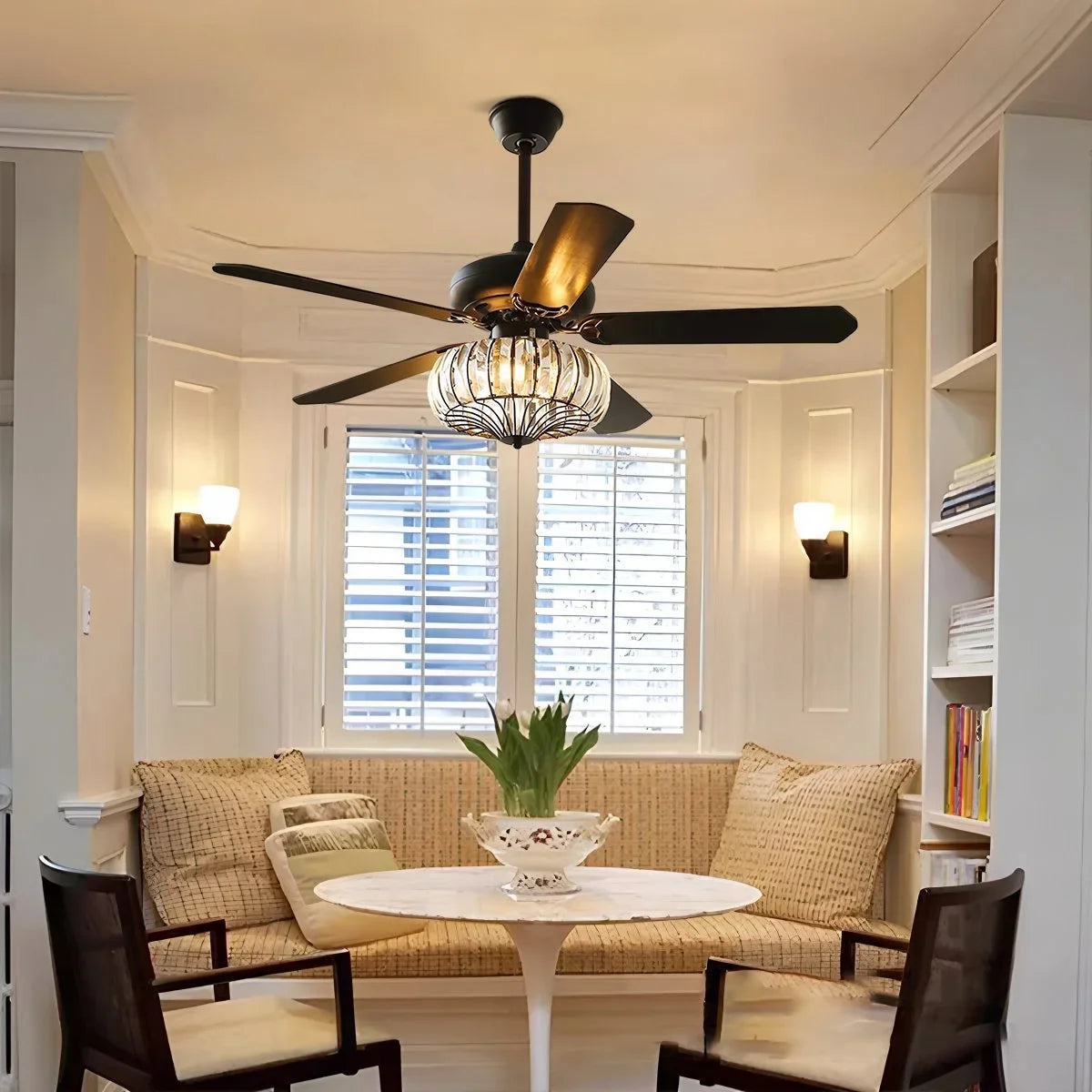 Vintage Crystal Ceiling Fan with Light